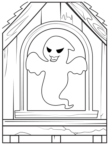 Halloween Ghost At The Window Coloring Page